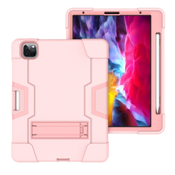 Contrast Color Robot Shockproof Silicone + PC Protective Case with Holder & Pen Slot For iPad Pro 12.9 (2018) / (2020)(Rose Gold)