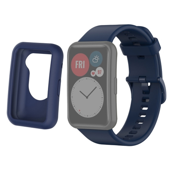 For Huwei Watch Fit Protective Silicone Case + Silicone Watchband Kit(Dark Blue)