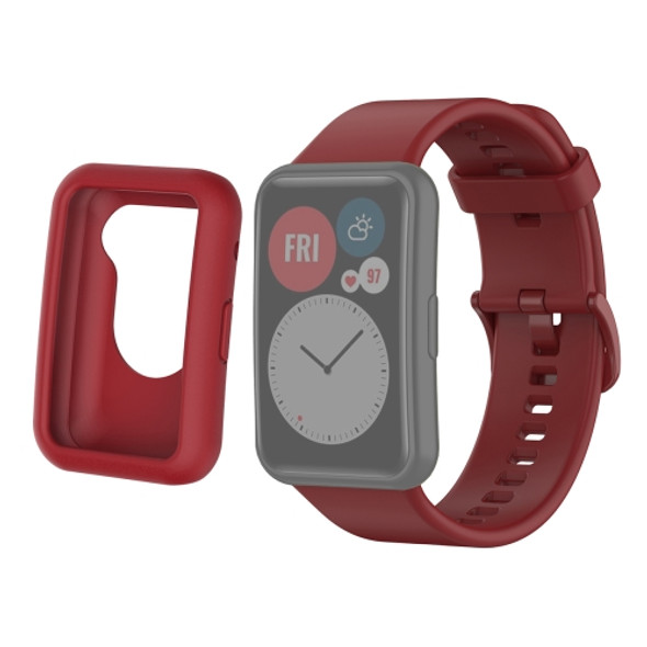 For Huwei Watch Fit Protective Silicone Case + Silicone Watchband Kit(Wine Red)