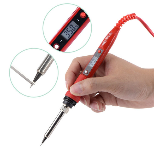 908S 80W LCD Thermostat Soldering Iron Constant Temperature Soldering Iron, Plug Type:CN Plug(Red)