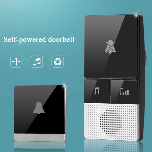 Self-Powered Doorbell Elderly Pager Wireless Home Long-Distance Electronic Doorbell with 38 Chord Music(US Plug Black)