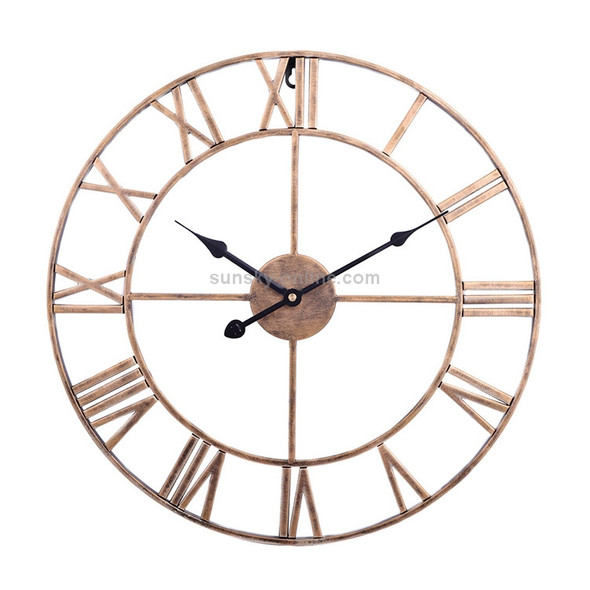 50cm Retro Living Room Iron Round Roman Numeral Mute Decorative Wall Clock (Vintage Gold)