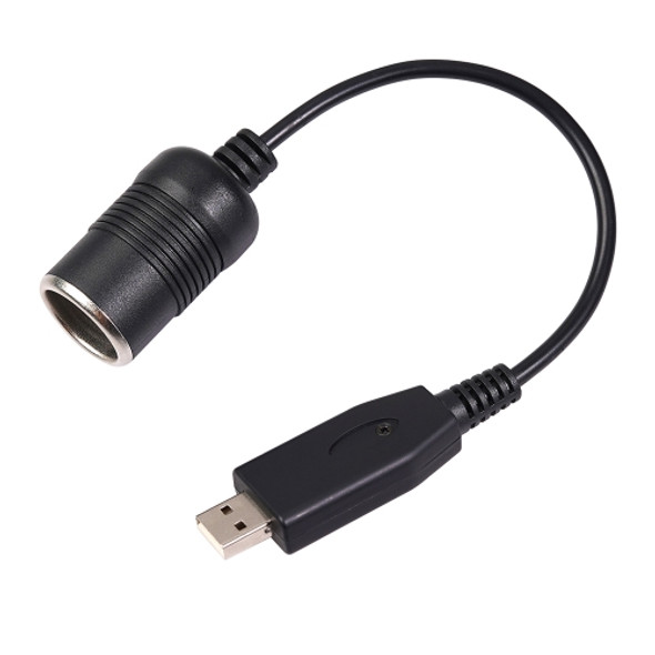 Car Converter USB Port to Car Cigarette Lighter Socket Female 5V to 12V Boost Power Adapter Cable (Black)