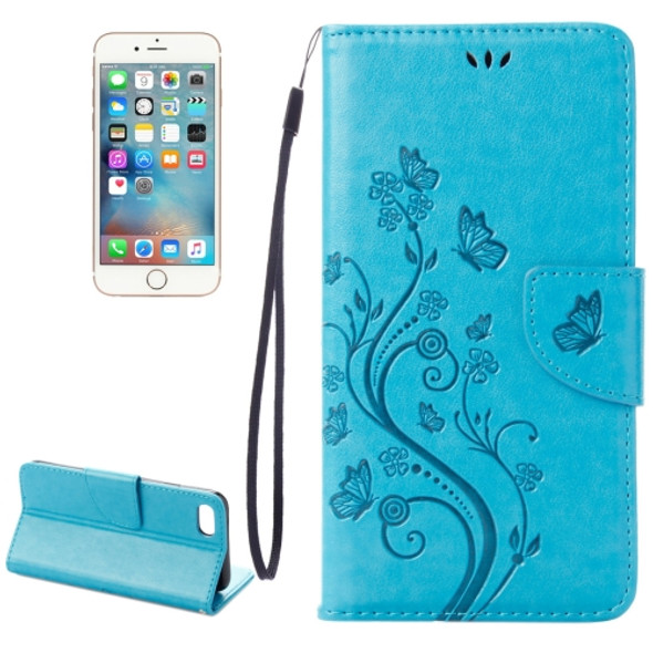 For  iPhone 8 & 7  Pressed Flowers Horizontal Flip Leather Case with Holder & Card Slots & Wallet(Blue)
