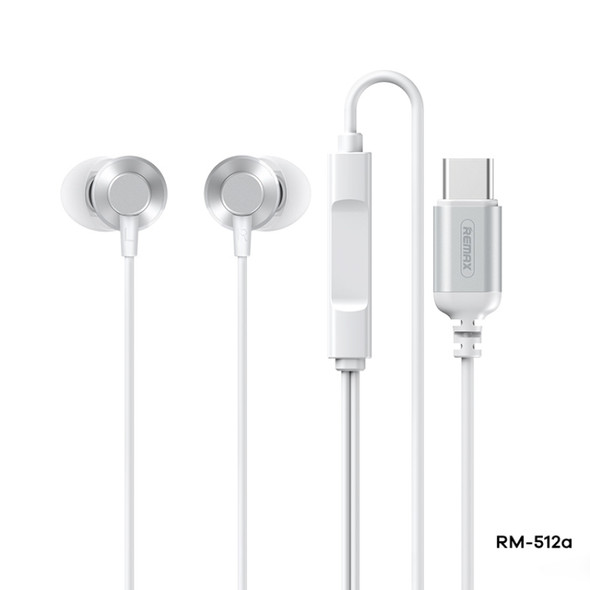 REMAX RM-512a USB-C / Type-C Metal  In-ear Wired Earphone,  Support Music & Call(White)