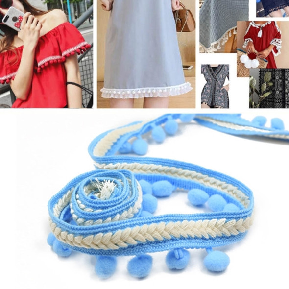 mzf3.5mq National Style Fur Ball Lace Belt DIY Clothing Accessories, Length: 22.86m, Width: 3.5cm(Sky Blue)