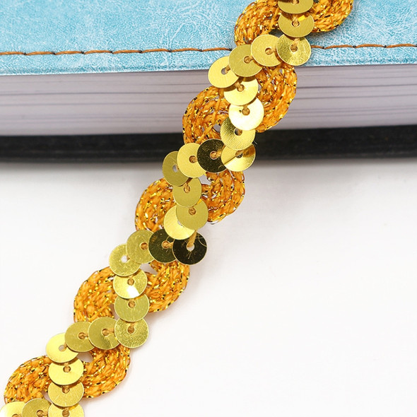 ZP0003015 Wave Shape Sequins Lace Belt DIY Clothing Accessories, Length: 25m, Width: 1.5cm(Yellow and Gold)