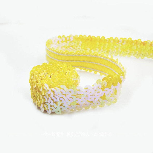 LP000330 Three-row Elastic Connection Sequins Lace Belt DIY Clothing Accessories, Length: 45.72m, Width: 3cm(Yellow)