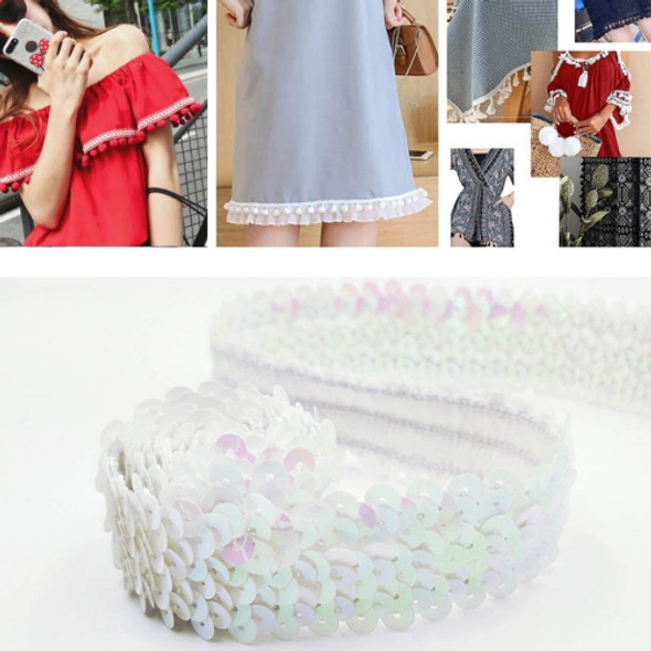 LP000330 Three-row Elastic Connection Sequins Lace Belt DIY Clothing Accessories, Length: 45.72m, Width: 3cm(Color White)