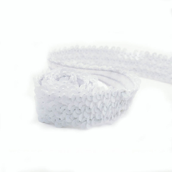 LP000330 Three-row Elastic Connection Sequins Lace Belt DIY Clothing Accessories, Length: 45.72m, Width: 3cm(White)