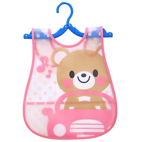 5 PCS Adjustable Baby Bibs Plastic Waterproof Lunch Feeding Bibs Baby Cartoon Feeding Cloth Children Baby Apron(Pink bear)