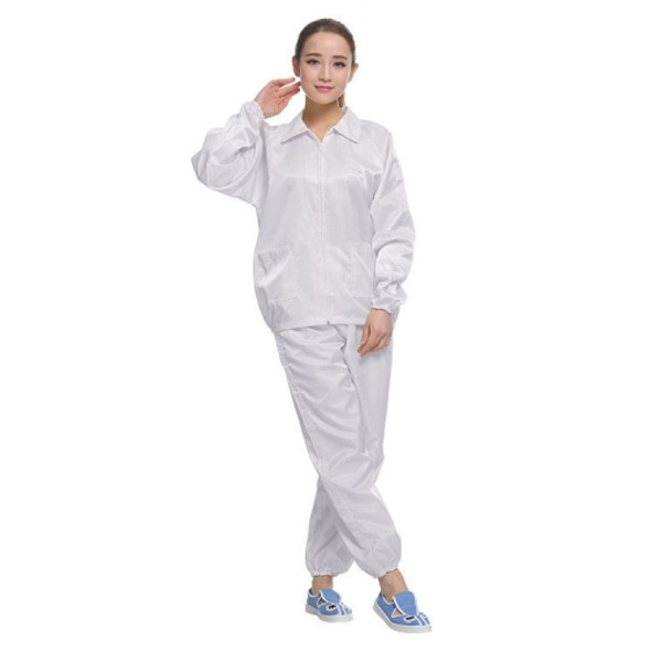 Anti Static Split Lapel Dustless Clothing Food Protection Stripe Clean Clothes, Size:L(White)