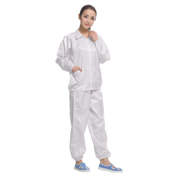 Anti Static Split Lapel Dustless Clothing Food Protection Stripe Clean Clothes, Size:M(White)