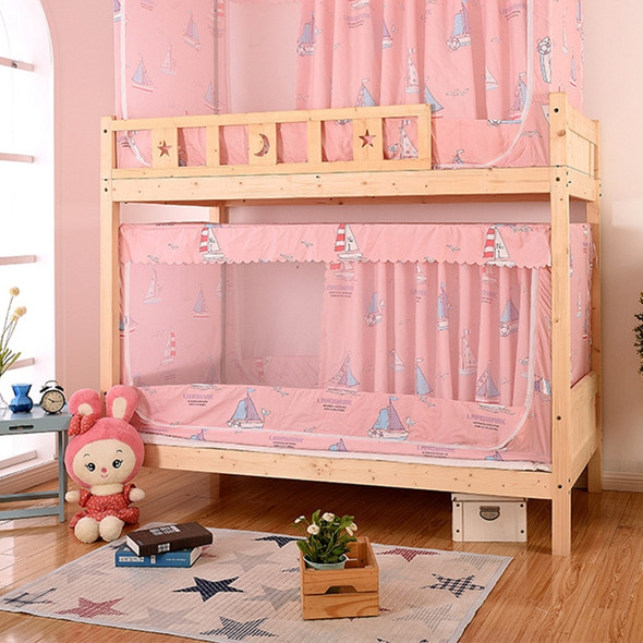 Students Dormitory Blackout Cloth Zipper Mosquito Net for 80cm Width Lower Berth (Pink Sailboat)