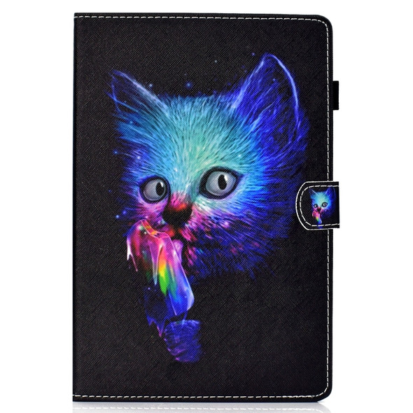 for Galaxy Tab S4 10.5 T830 Colored Drawing Stitching Horizontal Flip Leather Case, with Holder & Card Slots(Super Cat)