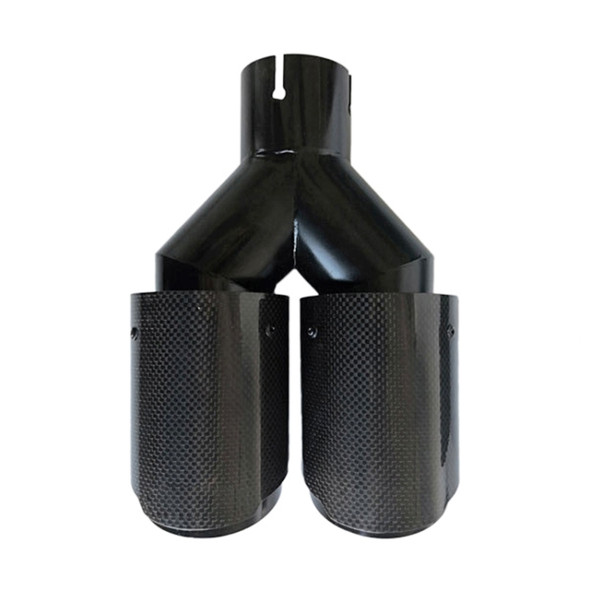 Car Glossy Equal Length Type Y-type Double Outlets Carbon Fiber Exhaust Pipe Tail Throat, Air Inlet Diameter:60mm