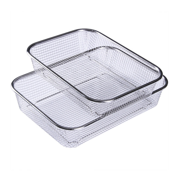 Household Creative Rectangular Kitchen Stainless Steel Fruit Vegetable Storage Basket Hollowed Drain Washing Box, Size:M