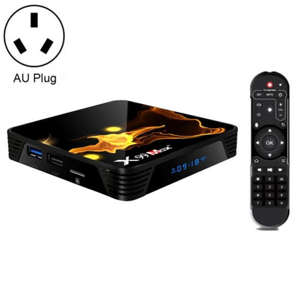X99 Max+ 8K Smart TV Box, Android 9.0, Amlogic S905X3 Quad-Core Cortex-A55,4GB+32GB, Support LAN, HDMI, 2.4G/5G WiFi, USBx2,TF Card, AU Plug