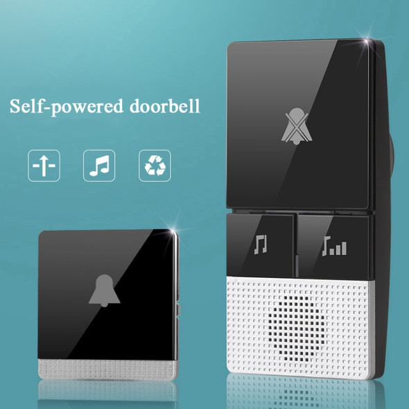 Self-Powered Doorbell Elderly Pager Wireless Home Long-Distance Electronic Doorbell with 38 Chord Music(UK Plug Black)