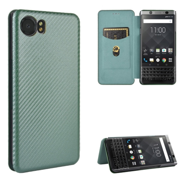 For BlackBerry Keyone Carbon Fiber Texture Magnetic Horizontal Flip TPU + PC + PU Leather Case with Card Slot(Green)