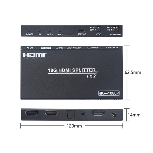 AIMOS AM-B12SA 1 In 2 Out 1x2 Multi-viewer HDMI 2.0 Splitter, US Plug