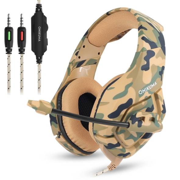 ONIKUMA K1-B Deep Bass Noise Canceling Camouflage Gaming Headphone with Microphone(Yellow)