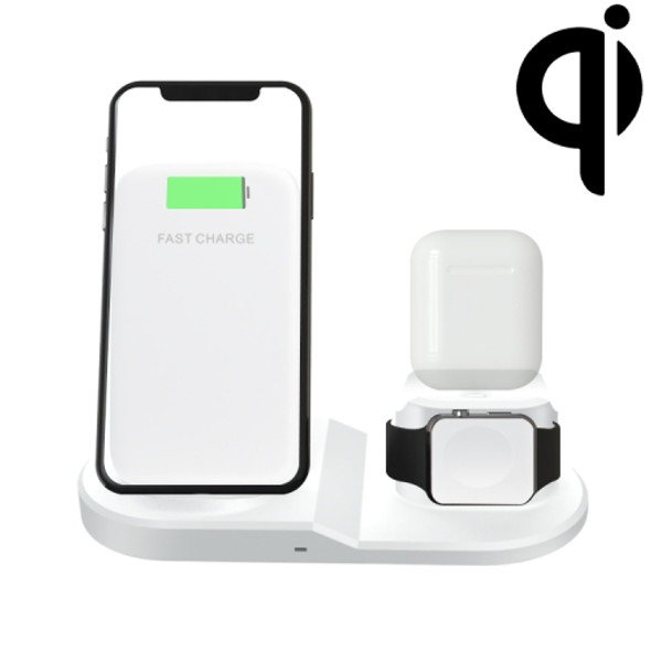 OJD-45 3 in 1 QI 10W Mobile Phone + Watch + 8 Pin Earphone Charging Port Multi-function Wireless Charger for Mobile Phones & Watches & AirPods 2(White)