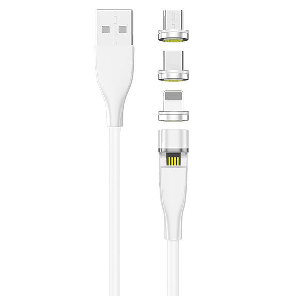 1m 3A Max USB to 8 Pin + USB-C / Type-C + Micro USB 540 Degree Rotating Magnetic Charging Cable (White)