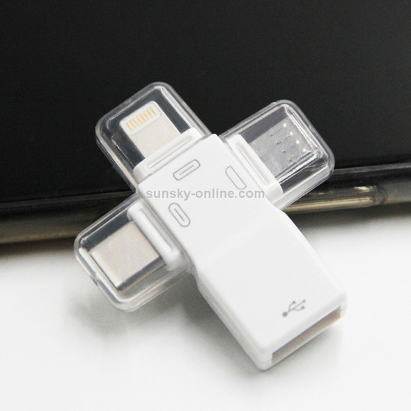USB 2.0 to 8 Pin + USB-C / Type-C + Micro USB  OTG Adapter