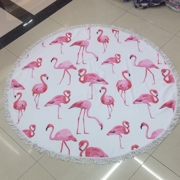 Microfiber Round Tassels Flamingo Printed Beach Blanket Pool Beach Throw Towel Yoga Picnic Mat, Size: 150 x 150cm