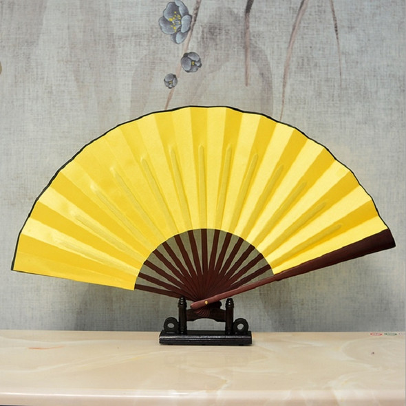 8 inch Pure Color Blank Silk Cloth Folding Fan Chinese Style Calligraphy Painting Fan(Yellow)