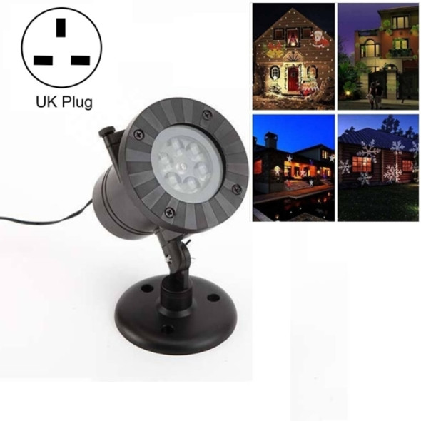 4W 12 Cards Outdoor Snowflake Projector Lamp Waterproof Laser LED Light Sound Control Stage Light(UK Plug)