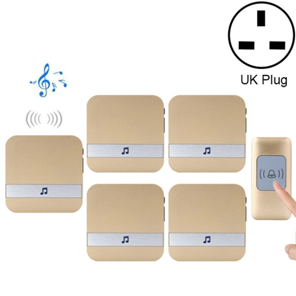 CACAZI A9 1 Button 5 Receivers Smart Home Wireless Remote Control Music Door Bell, UK Plug(Gold)