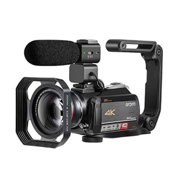 ORDRO AC5 4K HD Night Vision WiFi 12X Optical Zoom Digital Video DV Camera Camcorder, Style:Standard + Microphone + Handheld Stand(Black)