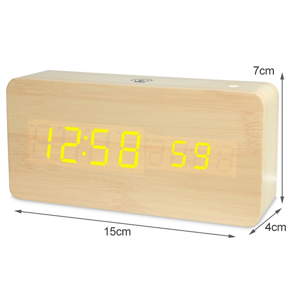 LT-1035 LED Display Digital APP Smart Alarm Clock(Yellow Light Bamboo Wood)