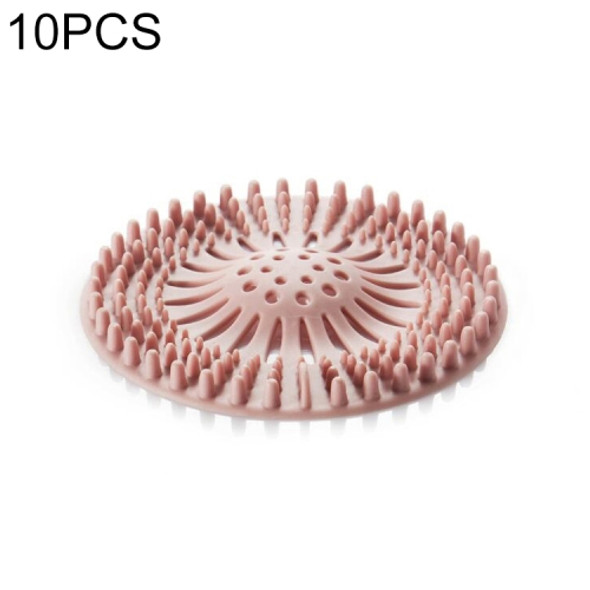 10 PCS Bathroom Kitchen Hair filter Mesh Sink Anti-clogging Silicone Floor Drain Mat(Pink)