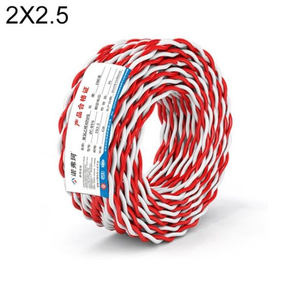 NUOFUKE 100m 2 Core 2.5 Square RVS Pure Oxygen-free Copper Core Twisted-pair Household Electrical Cable(Red and White)