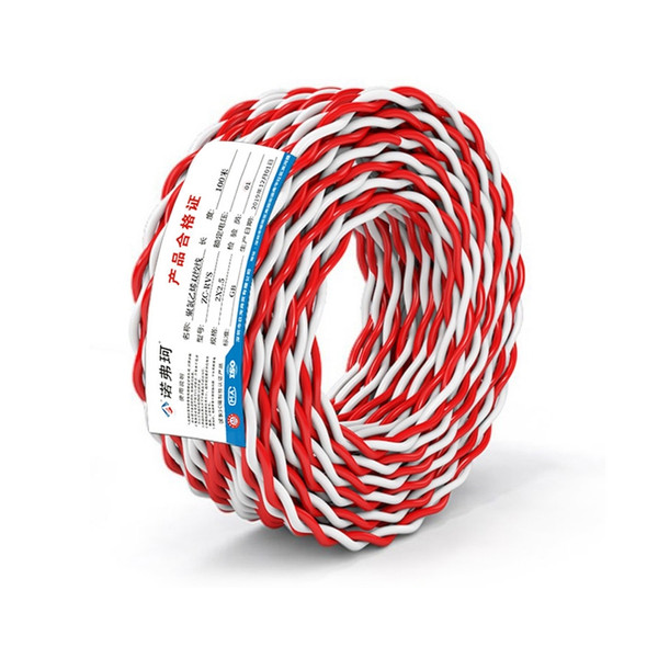 NUOFUKE 100m 2 Core 1 Square RVS Pure Oxygen-free Copper Core Twisted-pair Household Electrical Cable(Red and White)