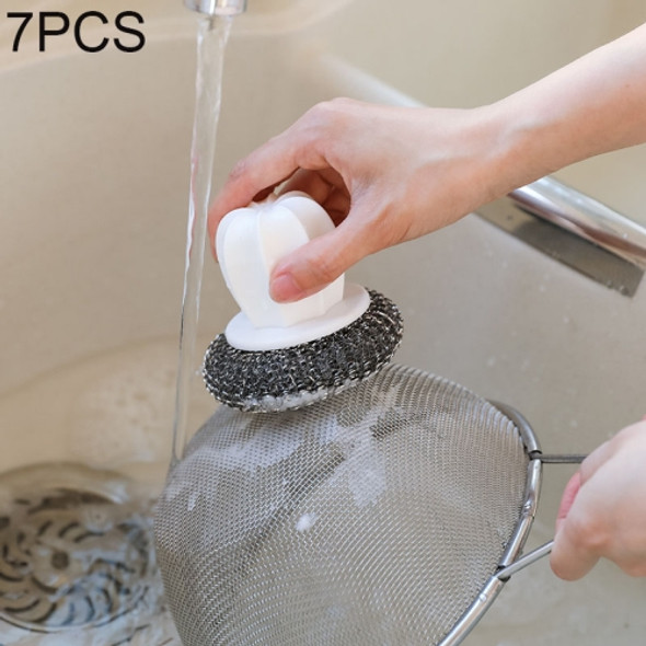 7 PCS Prickly Pear Washing Pot Brush with Handle Wire Ball Cleaning Brush, Style:Wire Brush(White)