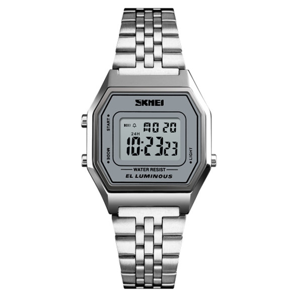 SKMEI 1345B Fashionable Outdoor Sports Watch Multi Function Electronic Men Watch Steel Band Watch(Silver Grey)