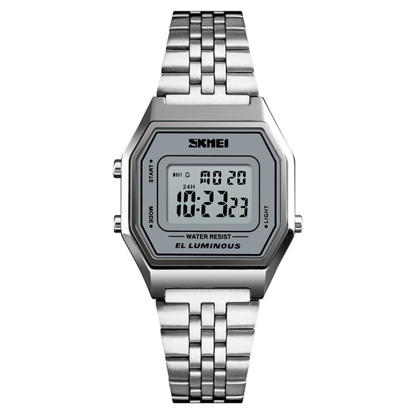 SKMEI 1345B Fashionable Outdoor Sports Watch Multi Function Electronic Men Watch Steel Band Watch(Silver Grey)