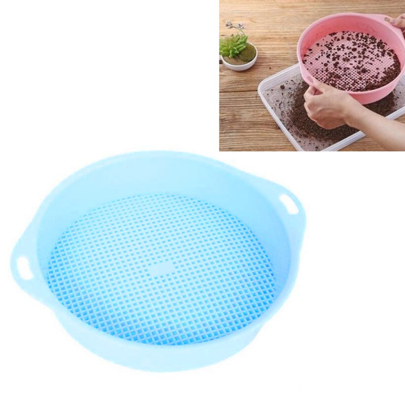 Plastic Mesh Sieve Filter Gravel Stone Tool Soil Particle Sieve with Handrail Gardening Supplies(Blue)