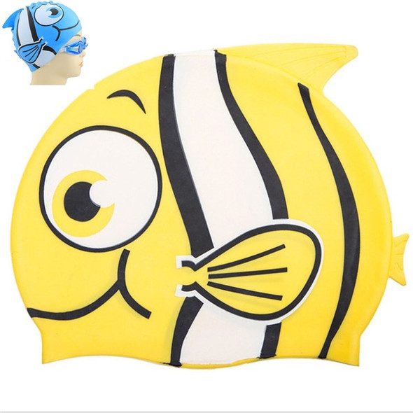 Ear Protection Small Fish Pattern Diving Cap Children Silicone Swimming Cap(F)