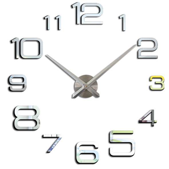 Acrylic Digital Wall Clock Home Living Room Wall Sticker Clock(Silver)