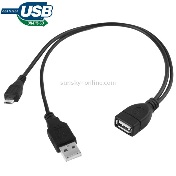 Micro USB Male + USB 2.0 AM to AF Cable with OTG Function, Length: 30cm / 35cm