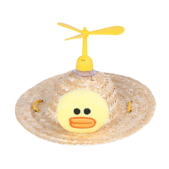 2 PCS Pet Bamboo Dragonfly Straw Hat Headdress Cat Dog Decoration, Size: L(Yellow Duck)