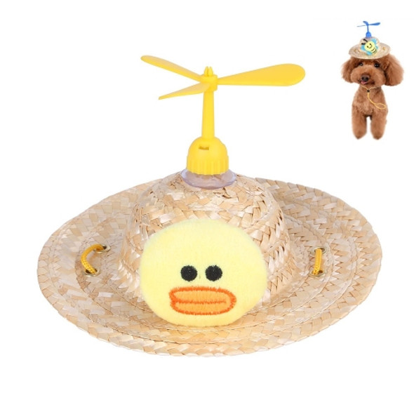 2 PCS Pet Bamboo Dragonfly Straw Hat Headdress Cat Dog Decoration, Size: M(Yellow Duck)