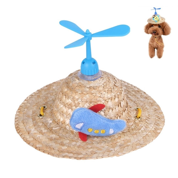 2 PCS Pet Bamboo Dragonfly Straw Hat Headdress Cat Dog Decoration, Size: M(Aircraft)