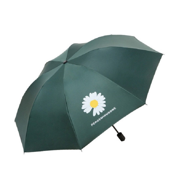 GD Daisy Vinyl Sunny And Rain Umbrella Anti-UV Shade Sunscreen Three Folding Umbrella((GD Daisy) Dark green automatic umbrella)