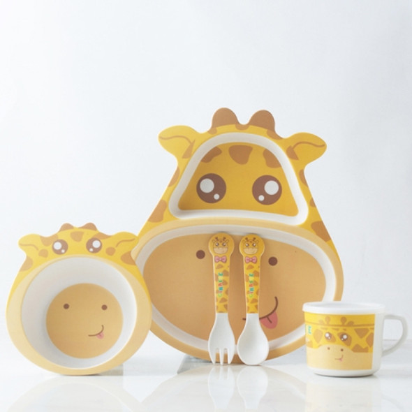 Bamboo Fiber Children Tableware Set Household Cute Cartoon Baby Food Supplement Plate Set(040 Giraffe)